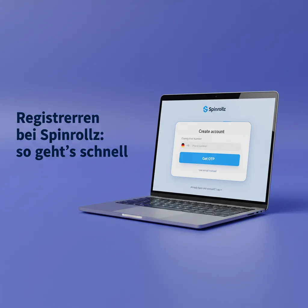Infografik: Spinrollz-Registrierung in 5 Schritten – E‑Mail/Telefon/Social‑Login, Daten, Bestätigung, Profil, Einzahlung.