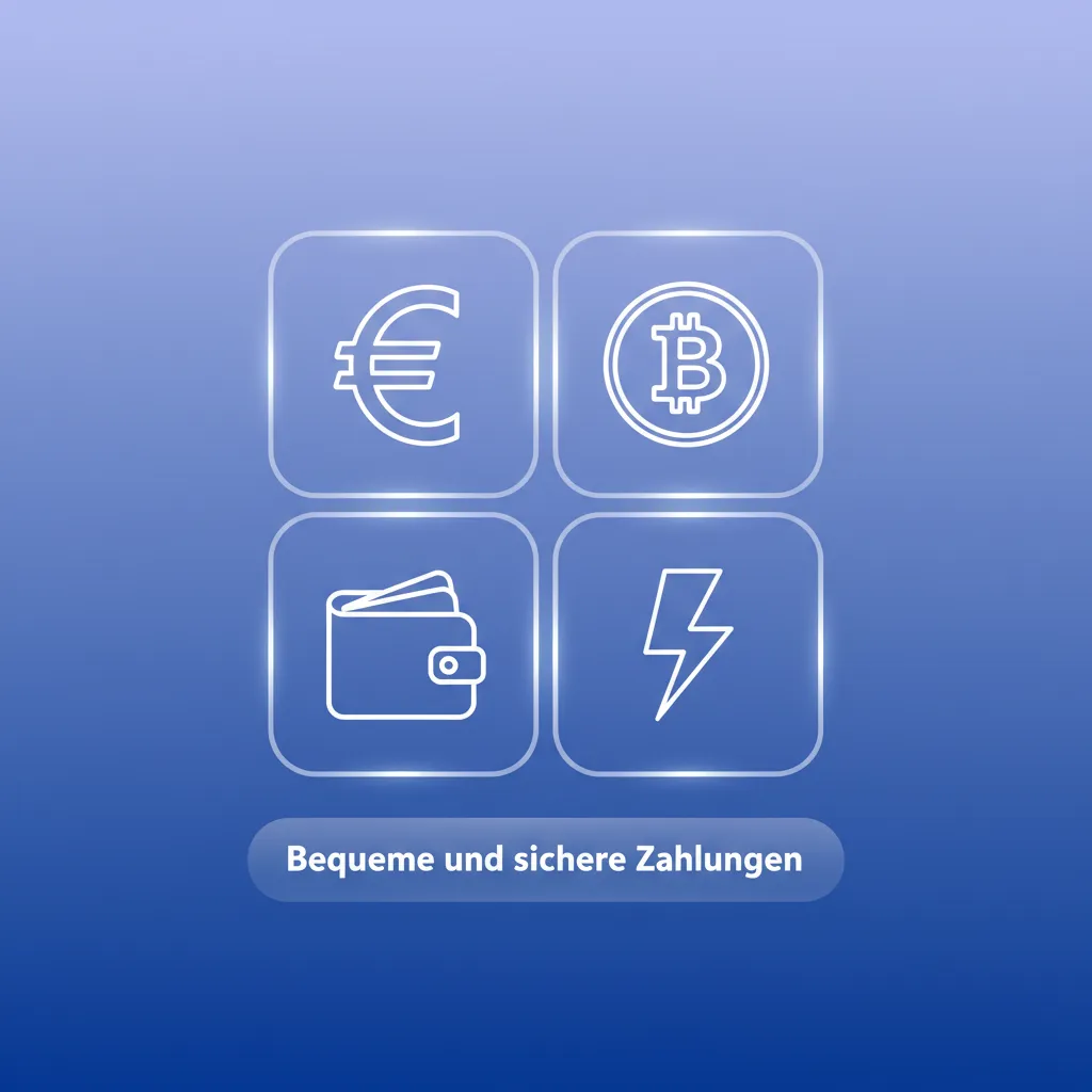 Sichere, schnelle Zahlungen: Icons für Krypto (BTC, ETH, USDT, LTC, DOGE, USDC, BNB) und Fiat wie Mastercard, Jeton, Neosurf.
